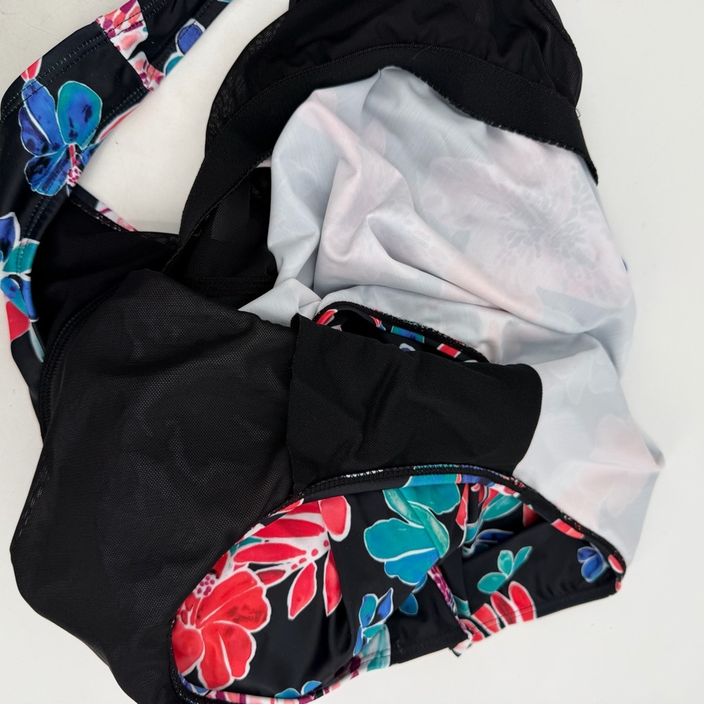 BLAIR Swimsuit Womens 18W Black Floral One Piece Scoopneck Bathing Suit - Picture 5 of 10